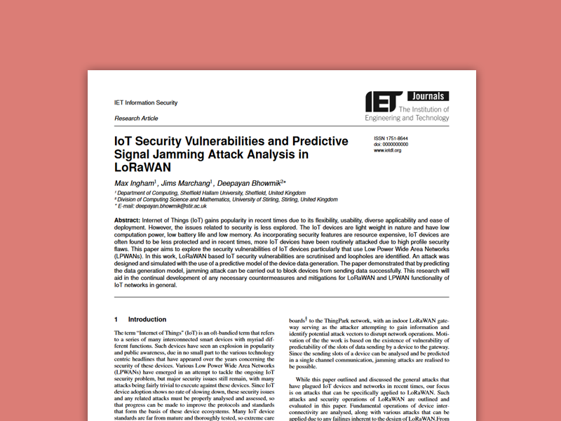 IoT security vulnerabilities and predictive signal jamming attack analysis in LoRaWAN